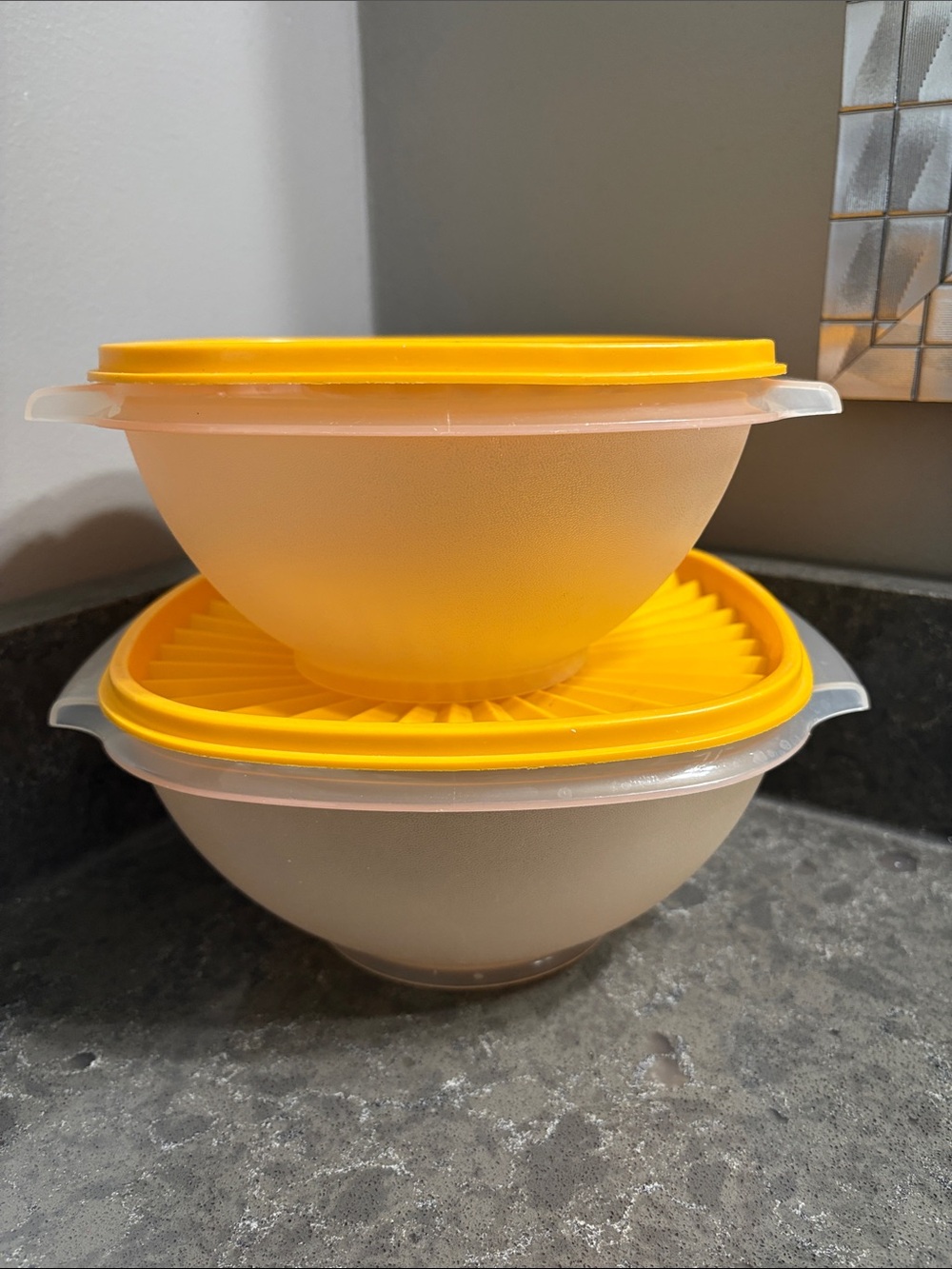 Tupperware Sevalier Nesting  Bowls with Bright Yellow Lids - Set of 2